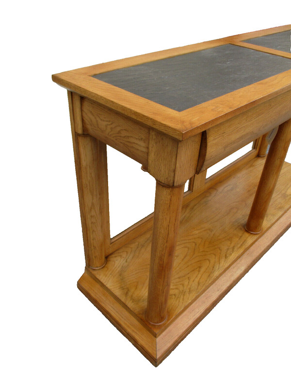 59337 Oak Console Hall Table with Slate Inserts gallery