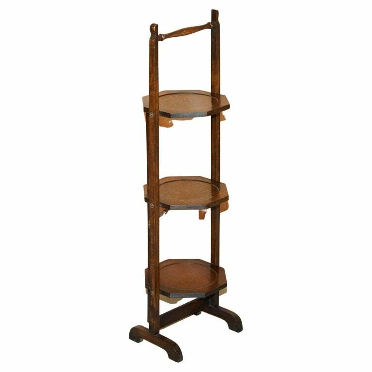 CIRCA 1900 ENGLISH OAK FOLDING WHATNOT DISPLAY TABLE CAKE STAND LOVELY PATINA