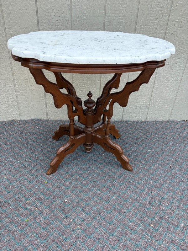 67776 Victorian Marble Top Side Table with Ornate Wooden Base gallery