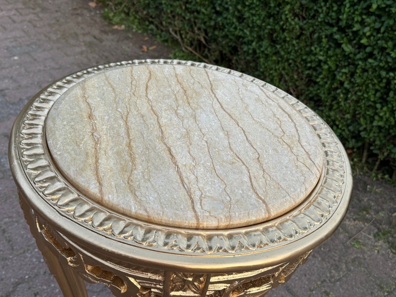 Side/End Table French Louis XVI Gilt Beech Marble Round Vintage 1970s gallery
