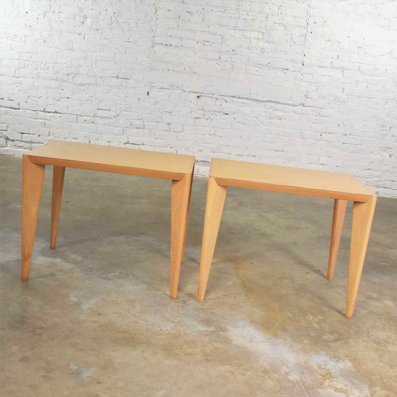 Mid Century Modern Blonde Side Tables or End Tables with Laminate Tops a Pair gallery