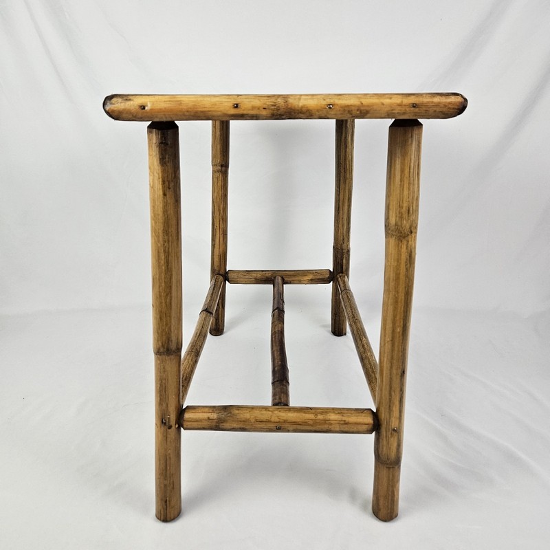 Vintage MCM Rattan End Table With Laminate Top Calif-Asian Boho Chic W/Shelf gallery