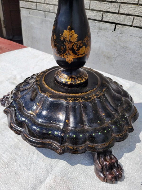 Antique 19th Century French Black Lacquered Papier Mâché Table | Victorian Base gallery
