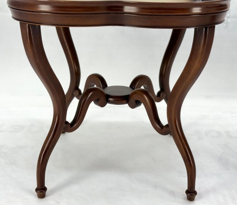 Pair Mahogany Clover Shape Light Cream Leather Top Lamp End Tables Stands MINT! gallery