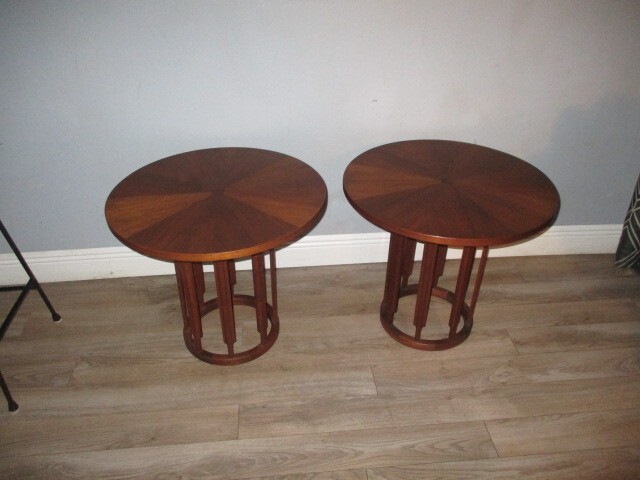 VINTAGE PAIR MCM WALNUT INLAY SIDE TABLES