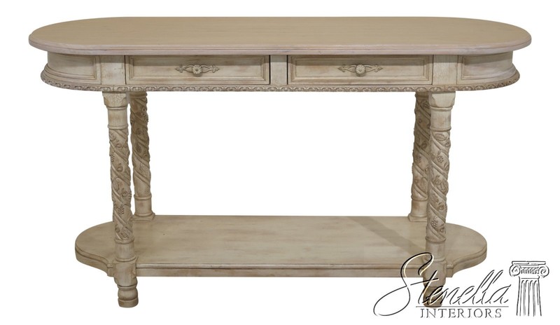 F47665EC: Grapevine Carved 2 Drawer White Decorated Console Table