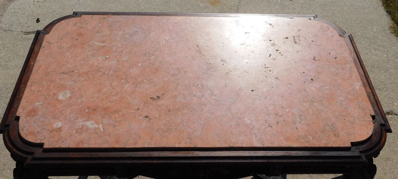 Victorian Rococo Library Table Salmon Colored Marble~~Rosewood gallery