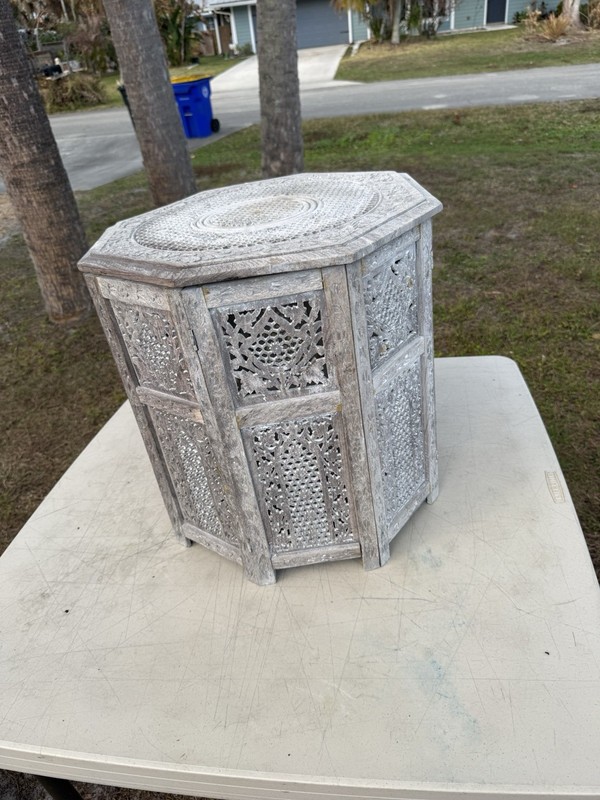 Antique Anglo Indian Carved And Painted Round Side Table