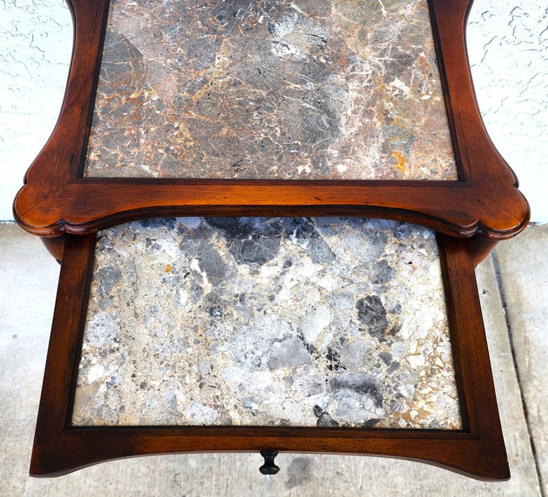 Theodore Alexander 2 Tier Mahogany & Marble Side Lamp Table With Pullout Top gallery