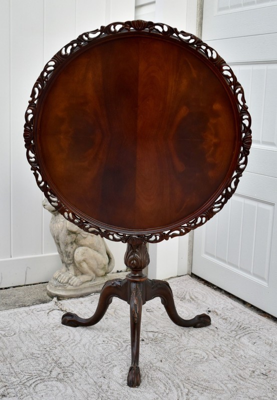 Vintage Carved Mahogany Chippendale Style Tilt Top Table gallery