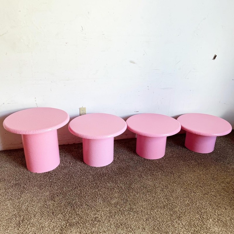 Postmodern Pink Textures Circular Mushroom Nesting Tables - Set of 4 gallery