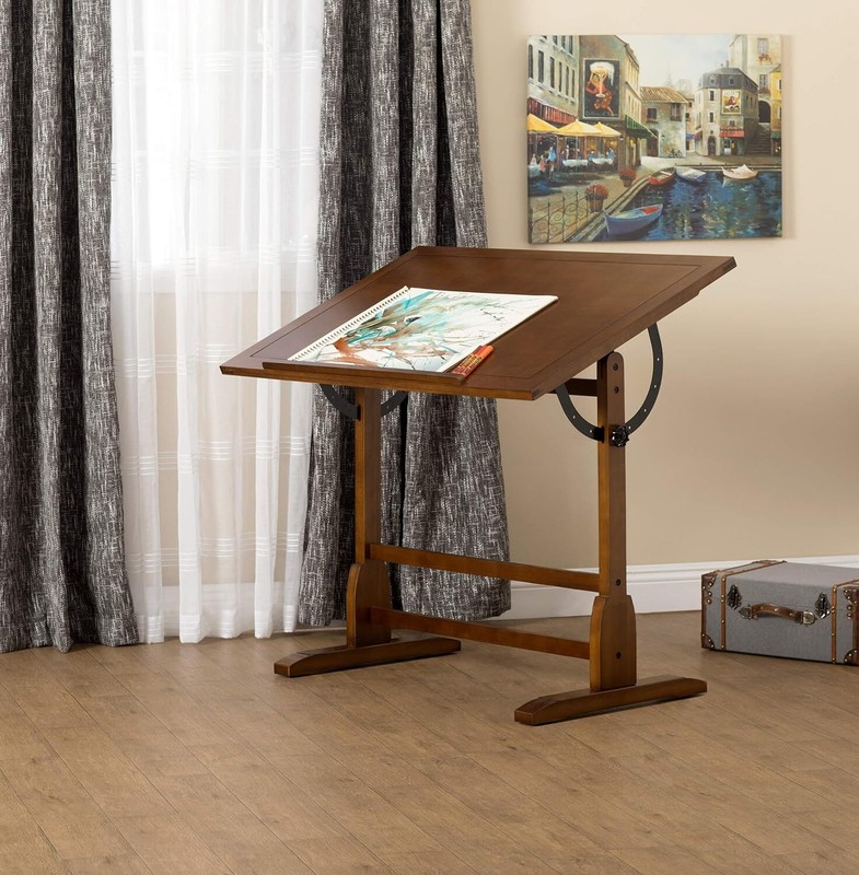Vintage Drafting Table Antique Design Solid Wood Angle Adjustable Rustic Oak gallery