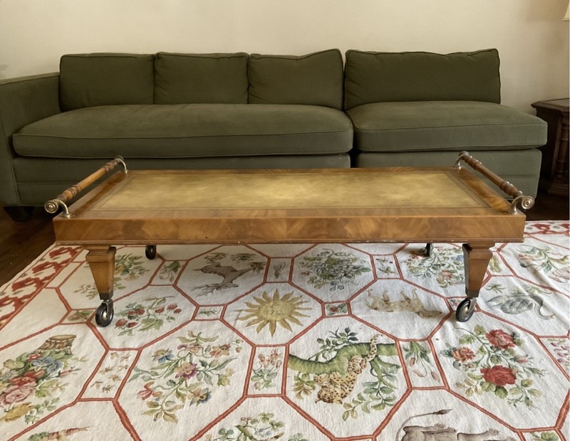 Vintage Faux Leather Top Single Drawer Coffee Table On Casters