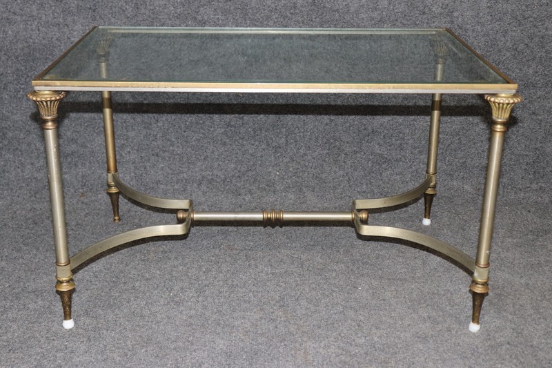Diminutive Size Maison Jansen Style Brass Steel Glass Directoire Coffee Table gallery