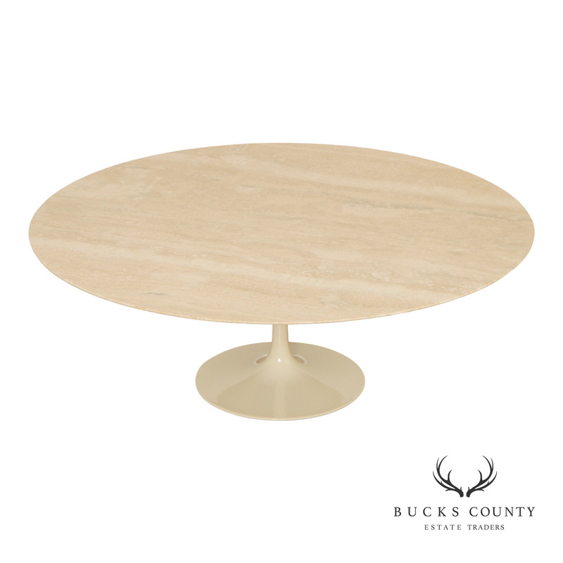 Stone International Round Travertine Top ‘Flute’ Coffee Table