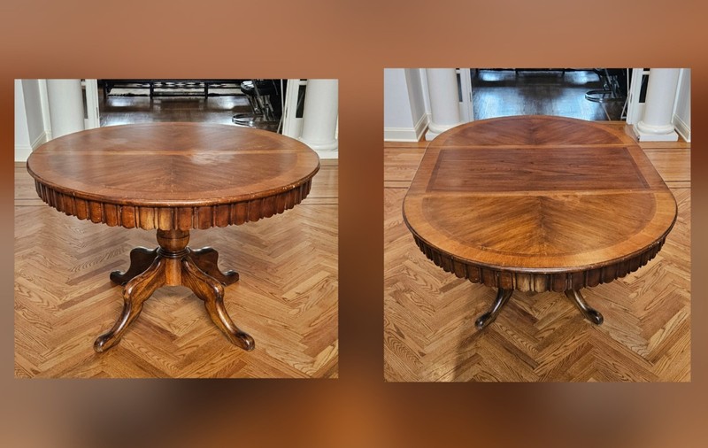 Mid-Century Round to Oval Walnut Extendable Dining Table