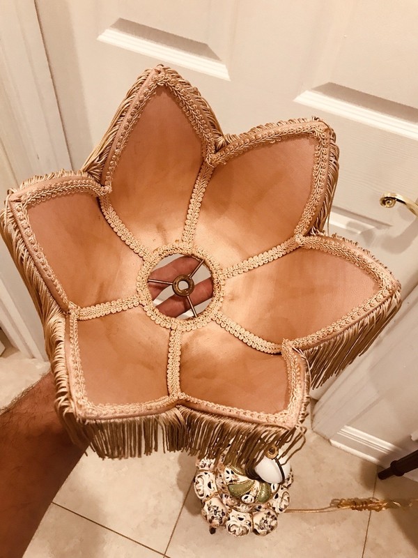 Antique Victorian French Style Lamp Shade 6 Leaf ￼Fringe Pink 11” x 7.5” ￼￼ gallery