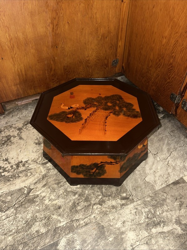 19th Century Chinoiserie Tea Table lacquer top hand painted table solid wood