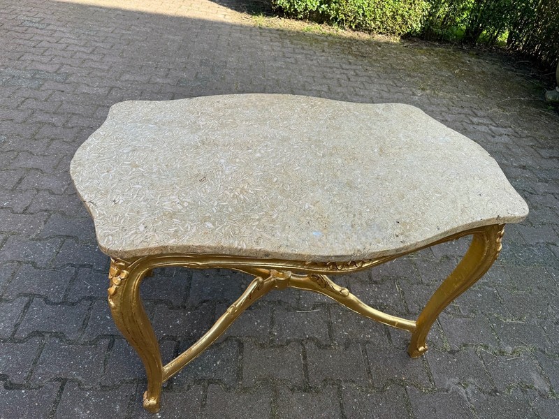 Coffee Table French Louis XVI Gold Marble Beech Wood Vintage 1940s gallery