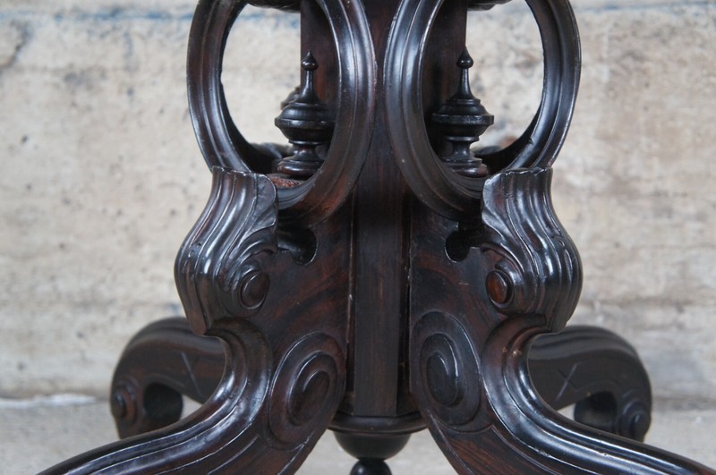 Antique Victorian Carved Rosewood Oval Marble Parlor Center Accent Table 32" gallery
