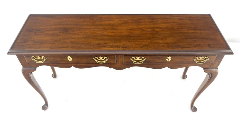 Solid Cherry Queen Ann Style Brass Drop Pulls Two Drawers Console Table MINT gallery