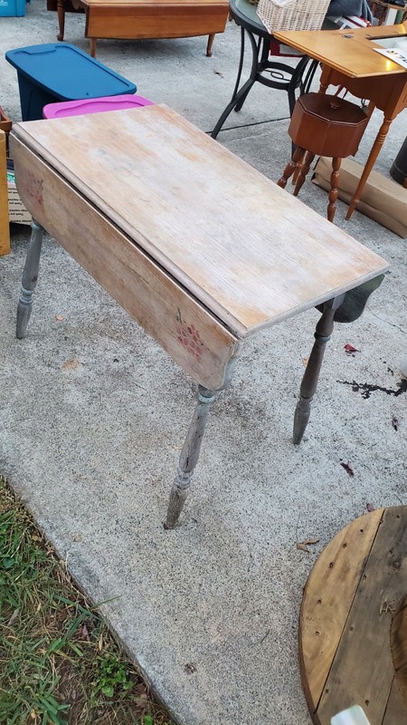 1930s Antique Drop Leaf Kitchen Table Solid Wood Gray Washed 36" x 36" gallery