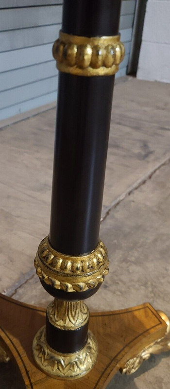 Baker Furniture Stately Homes Regency Ebonized and Giltwood Pedestal Side Table gallery