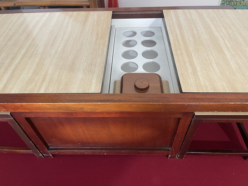 VTG Art Deco Sliding Top Coffee Table W/Bar Inside & Nesting Chairs gallery