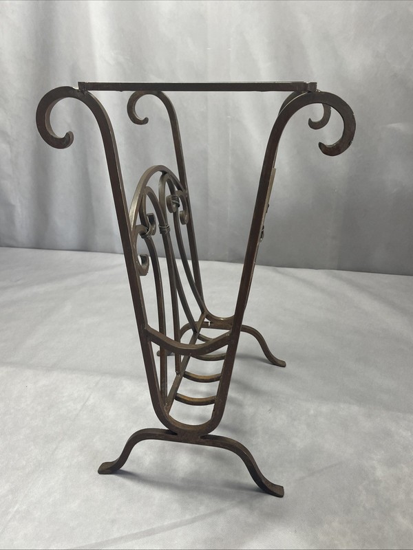 Vintage Wrought Iron Metal Glass Side Table Stand Magazine Rack gallery