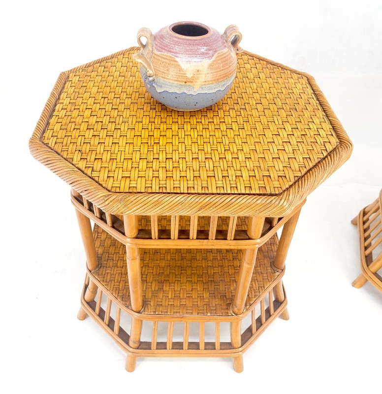 Cane Bamboo Rattan Octagon Shape 2 Tier End Side Lamp Occasional Table MINT gallery