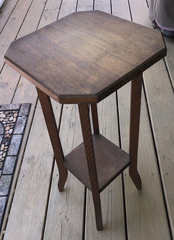 Antique Mission Arts & Crafts Wooden Plant Stand Display Table Oak Wood. gallery