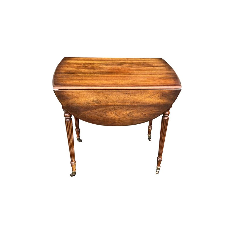 Vintage Late 20th Century Statton Brown Wood Drop-Leaf Side Table with Drawer gallery