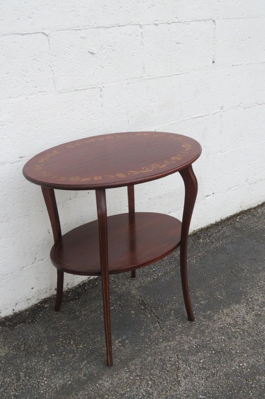 Victorian 1890s Inlay Two Tier Oval Side End Table 5641 gallery