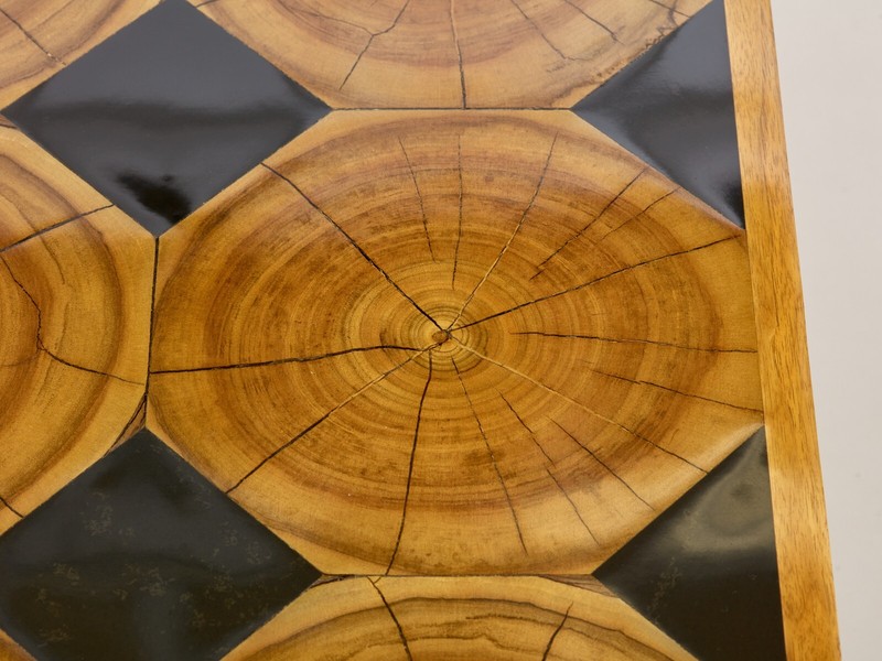 Large French coffee table oak wood petrified wood and slate top 1960 gallery