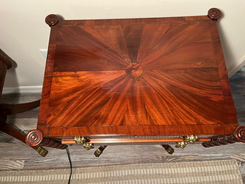 Federal American Classical Mahogany Work Table Single Pedastal School of Phyfe gallery