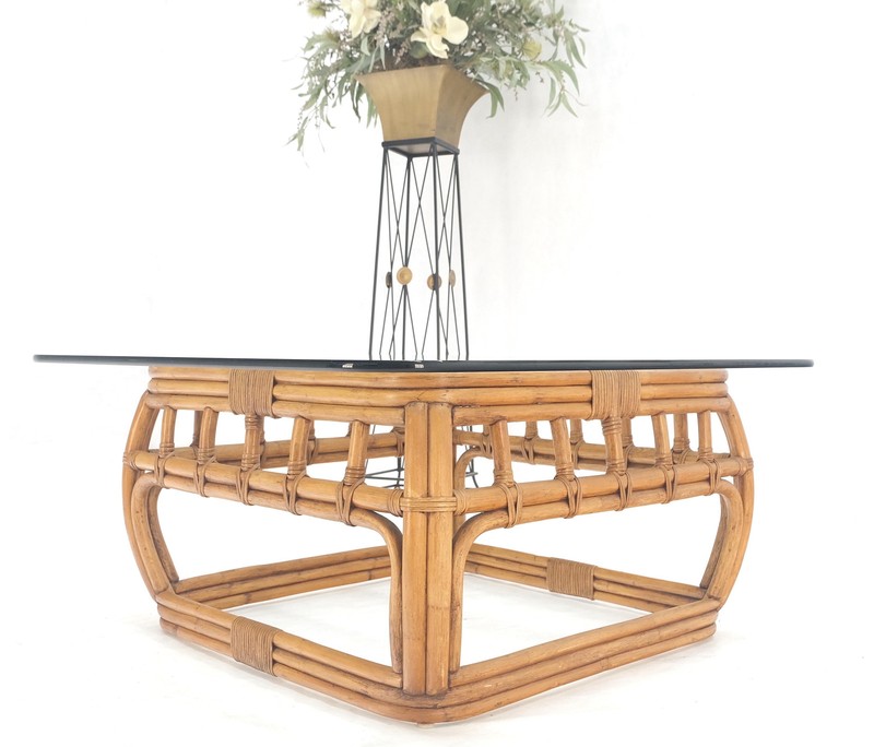 Ficks Reed Bamboo & Reed Square Glass Top Coffee Table c.1970s Mint! gallery