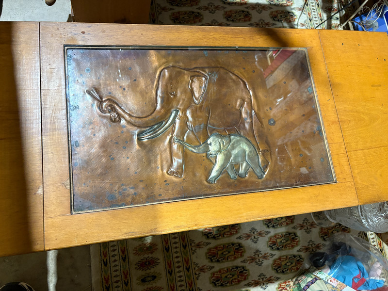 Longfellow Henry W Embossed Copper Drop Leaf Table Elephants Antq One of a Kind gallery