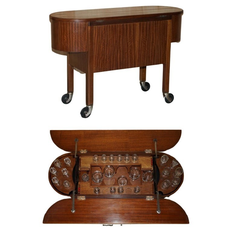 STUNNING VINTAGE CIRCA 1930’S SIDEBOARD DRINKS POP UP BAR TABLE ON WHEELS