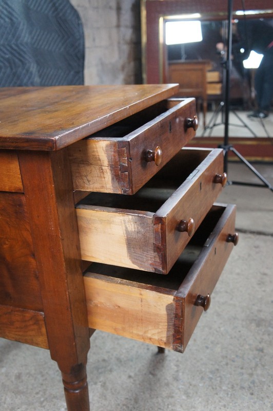 Antique Early American Cherry Three Drawer Silver Chest Side Table Stand 31" gallery