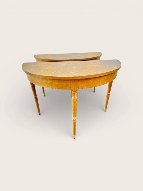 Pair Rustic Demilune Tables Grain Painted gallery