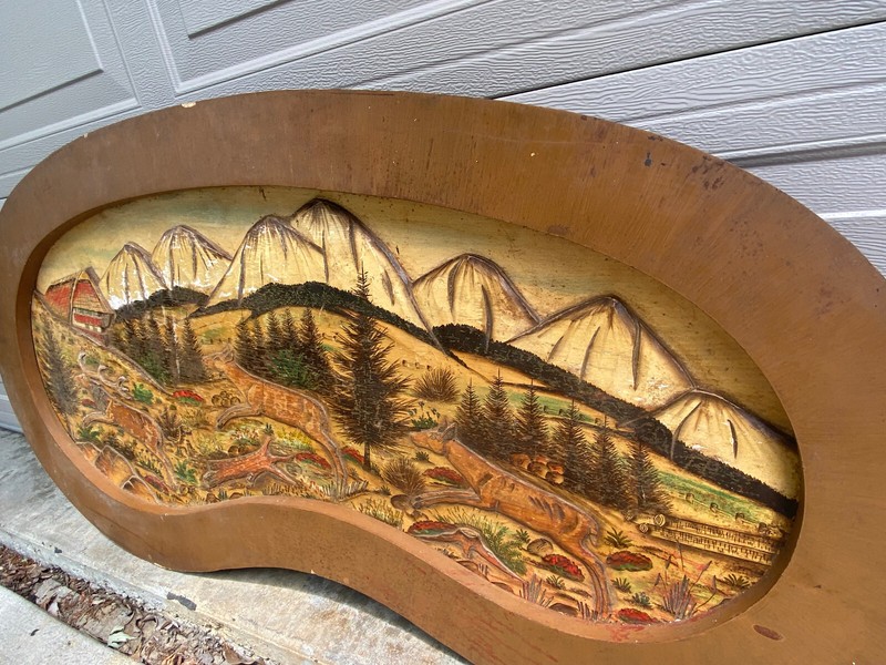 Mid Century Germany Black Forest Hand Carved Kidney Shaped Coffee Table Top Only gallery