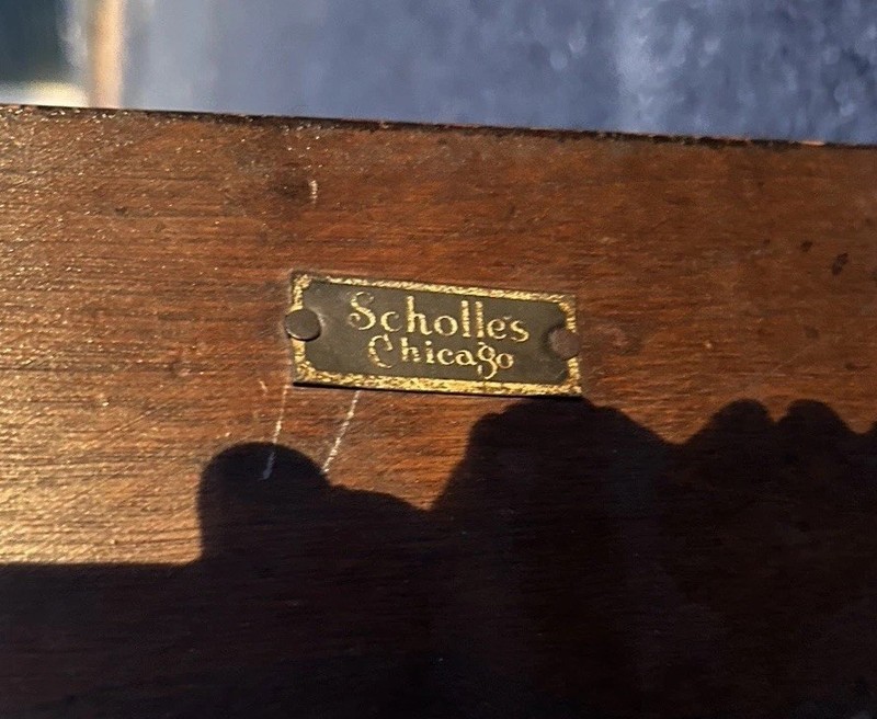Antique Scholle’s of Chicago Ornate Wood Table Carved Legs Inlay Wood Design gallery