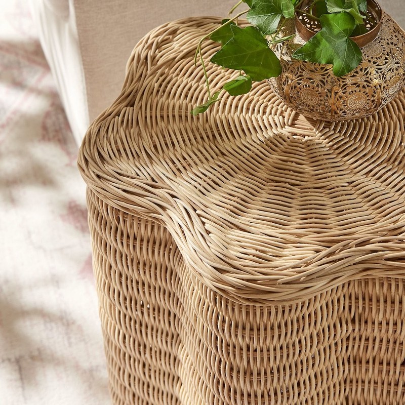 Erika Scalloped Natural Rattan Side Table gallery