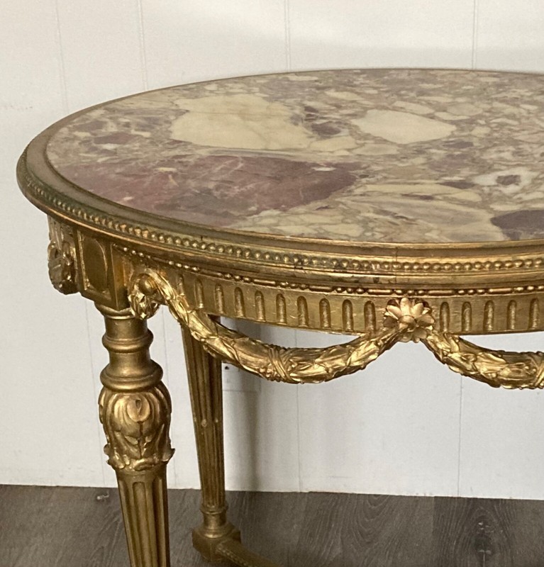 Antique French-made Louis XVI Purple & Pink Brecciated Marble Oval Center Table