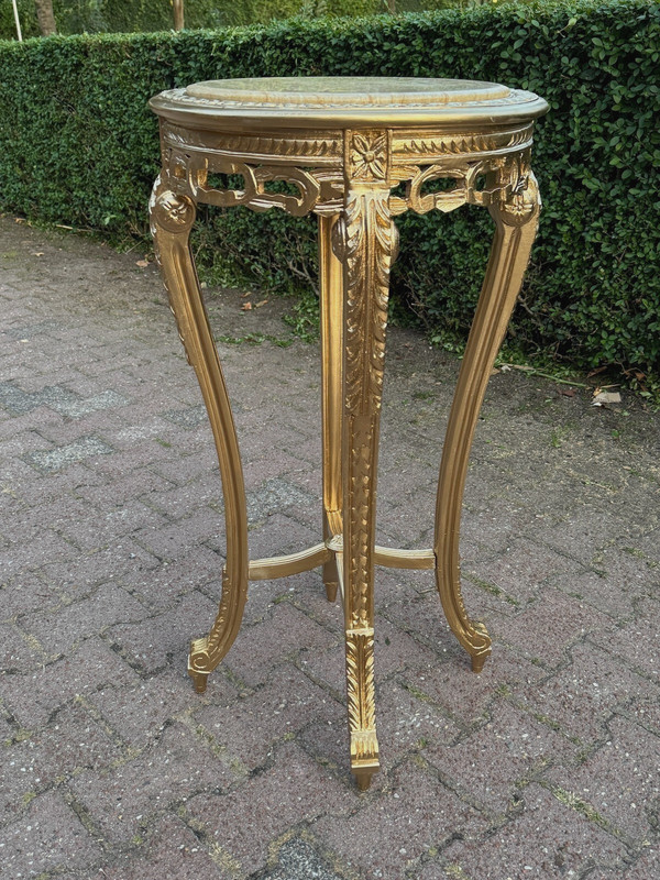Side/End Table French Louis XVI Gilt Beech Marble Round Vintage 1970s gallery