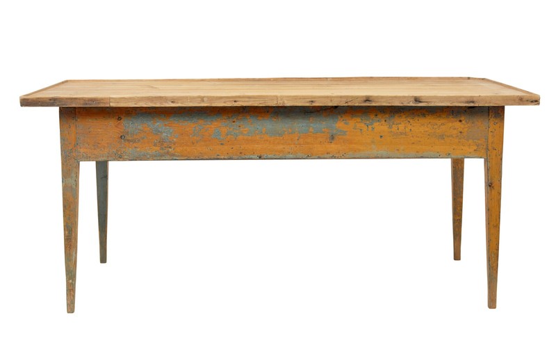 MID 19TH CENTURY ORIGINAL PAINT SWEDISH PINE BAKERS TABLE gallery