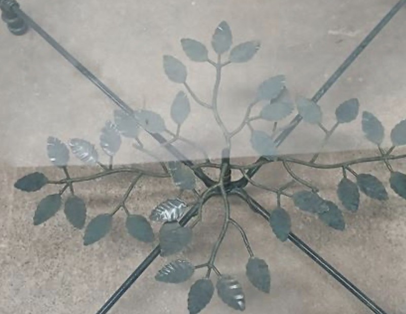 Mid-Century Modern Diego Giacometti-style square wrought iron and glass table