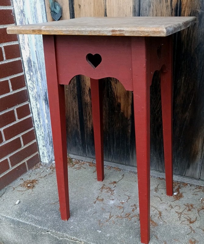 David T. Smith "style" Painted HEART ❤️ WOODEN Side Table VTG RARE 17X17X27.75" gallery