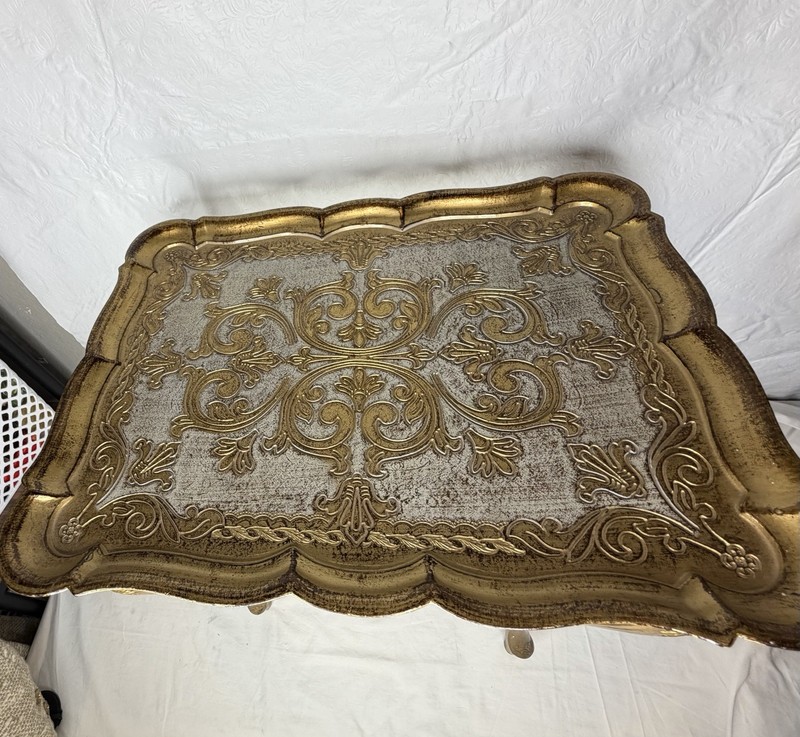 Vintage Gold White Italian Florentine Antique Tone Nesting Tables Set of Three gallery