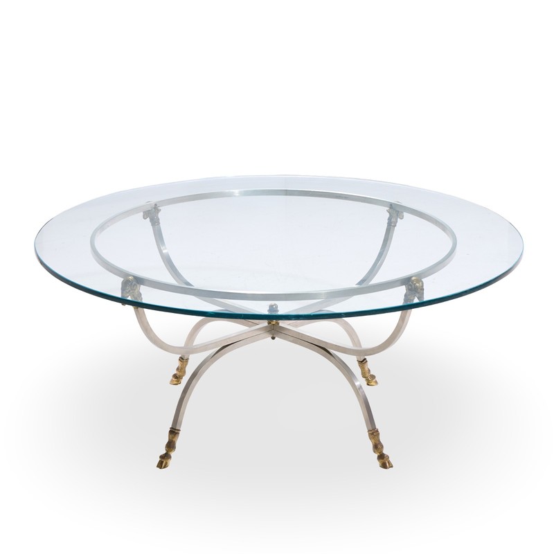 Maison Jansen Mid Century Round Rams Head Glass Top Coffee Table gallery